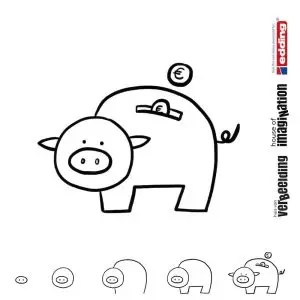 Draw icon step by step piggy bank