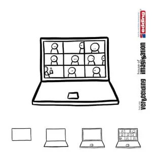 Draw icon step by step communication online meeting